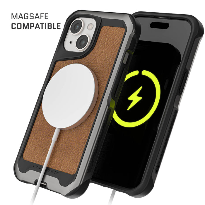 Gray iPhone 15 MagSafe Case Leather Brown