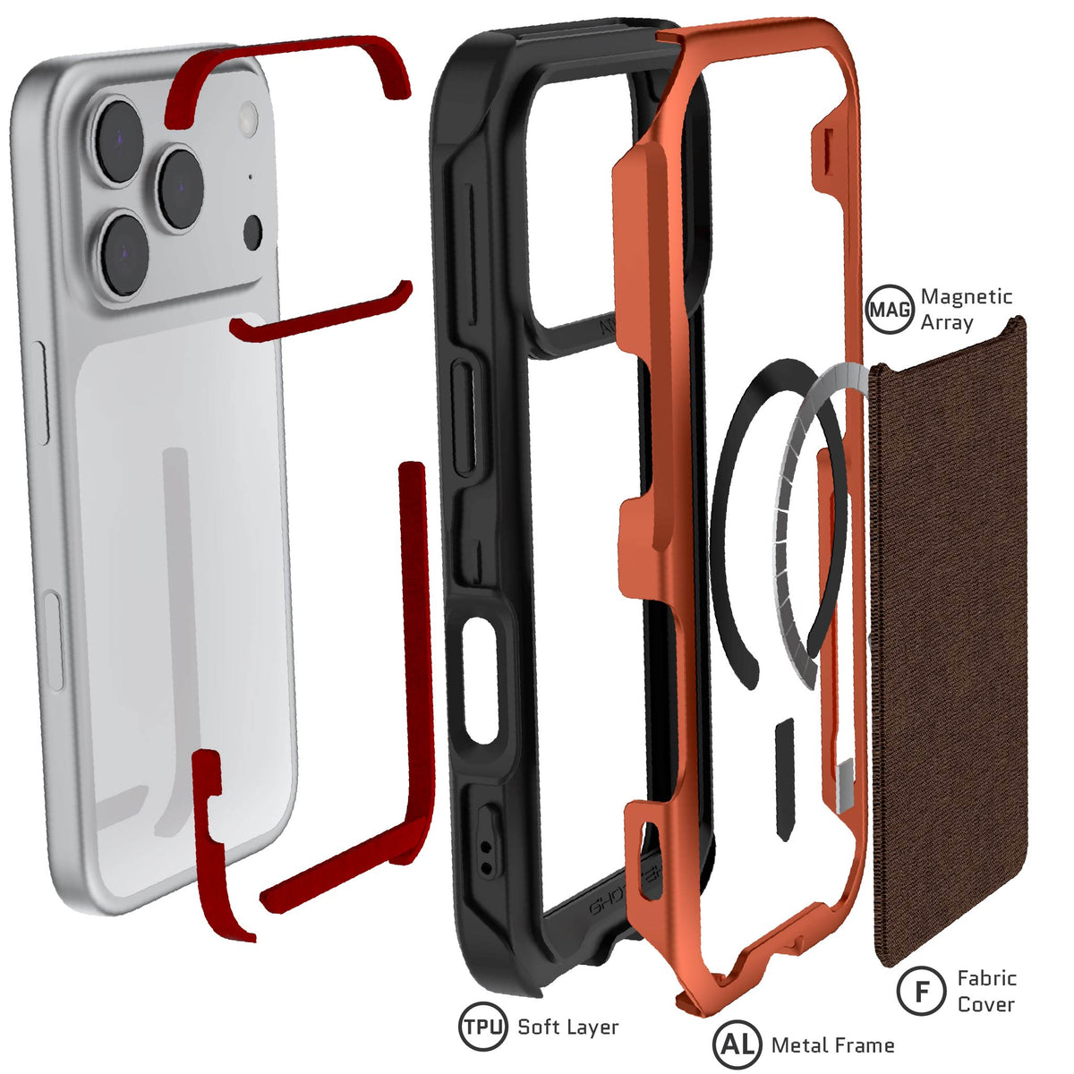 iPhone 18 Pro Case Orange MagSafe Aluminum Metal Bumper Clear Protective Phone Cover
