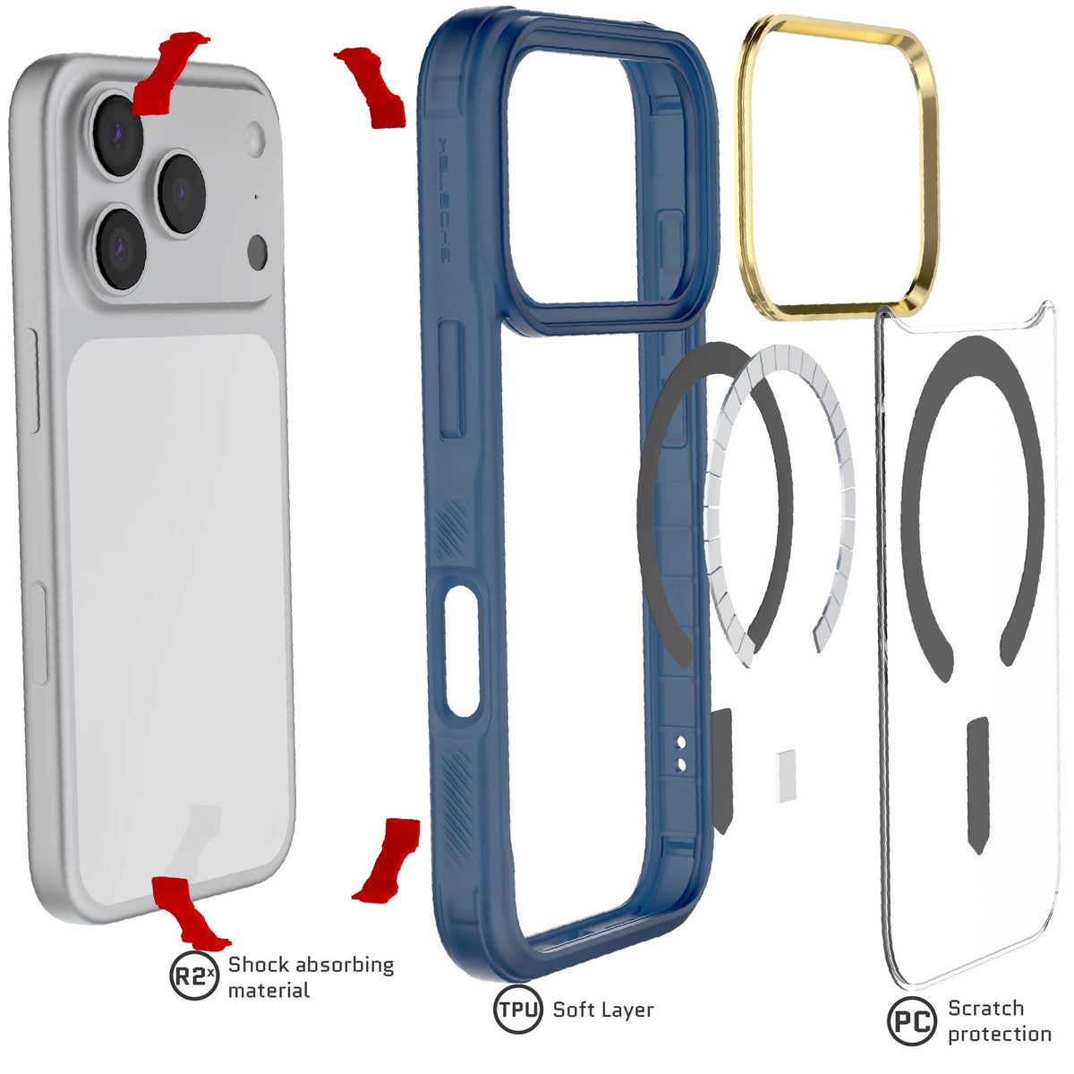 iPhone 18 Pro Case Blue Clear MagSafe Protective Phone Cover Shockproof Magnetic Mag Safe Slim Thin