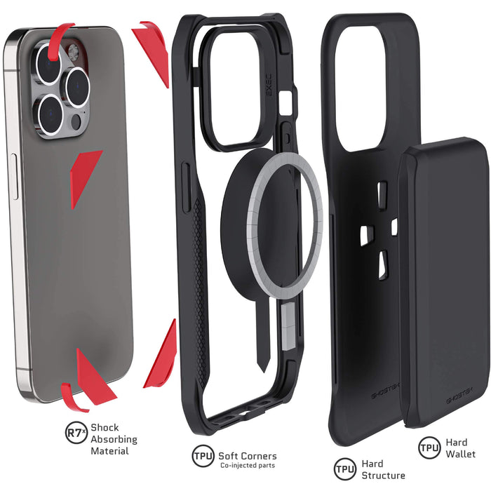 Magnetic MagSafe Apple iPhone 15 Pro Wallet Phone Case Black