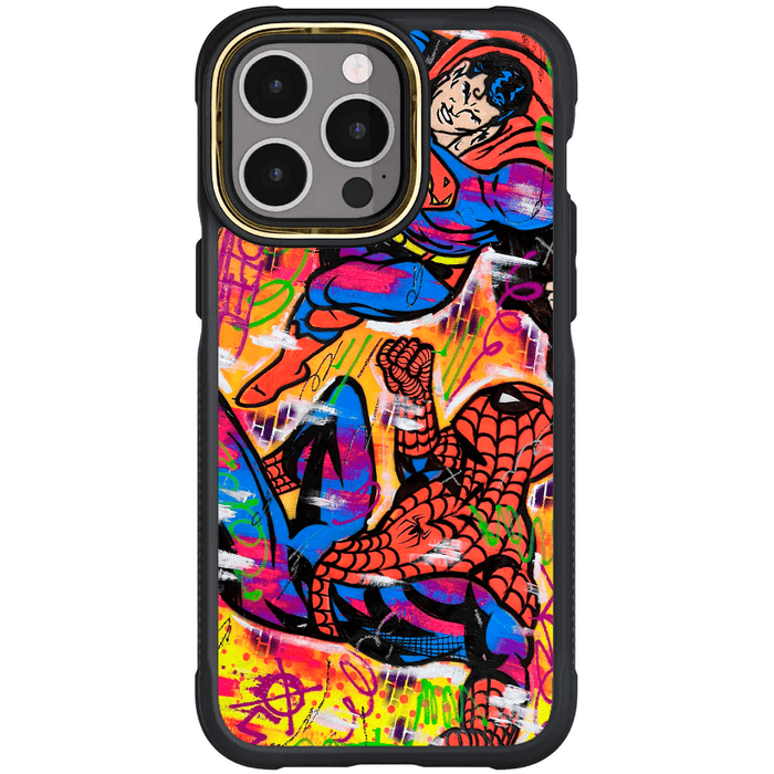 Apple iPhone 15 Pro Max Spiderman vs Superman Spraypaint Artist Artwork Protective Phone Case