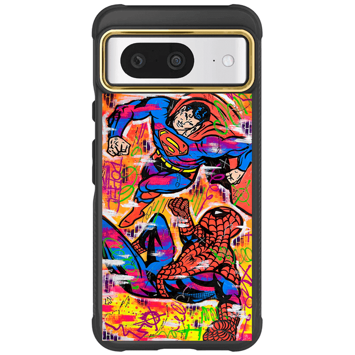 Pixel 8 Spiderman vs Superman Spraypaint Artist Artwork Protective Phone Case