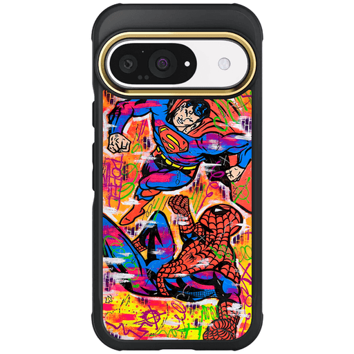 Pixel 9 Spiderman vs Superman Spraypaint Artist Artwork Protective Phone Case