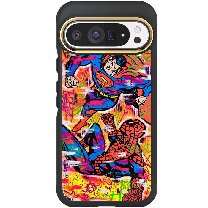 Pixel 9 Pro XL Spiderman vs Superman Spraypaint Artist Artwork Protective Phone Case