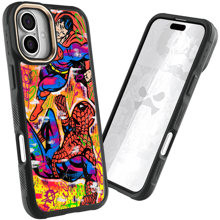 Apple iPhone 16 Spiderman vs Superman Spraypaint Artist Artwork Protective Phone Case