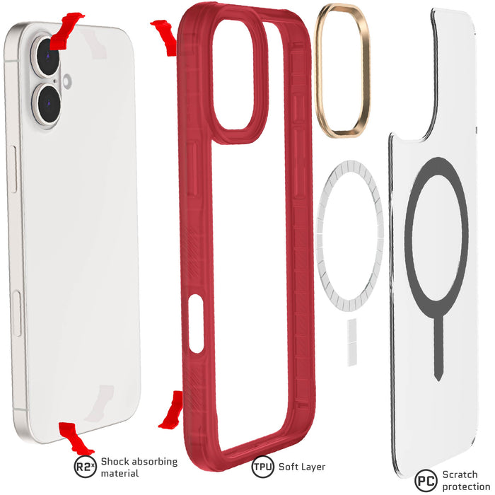 iPhone 16 Plus MagSafe Clear Red Protective Phone Case