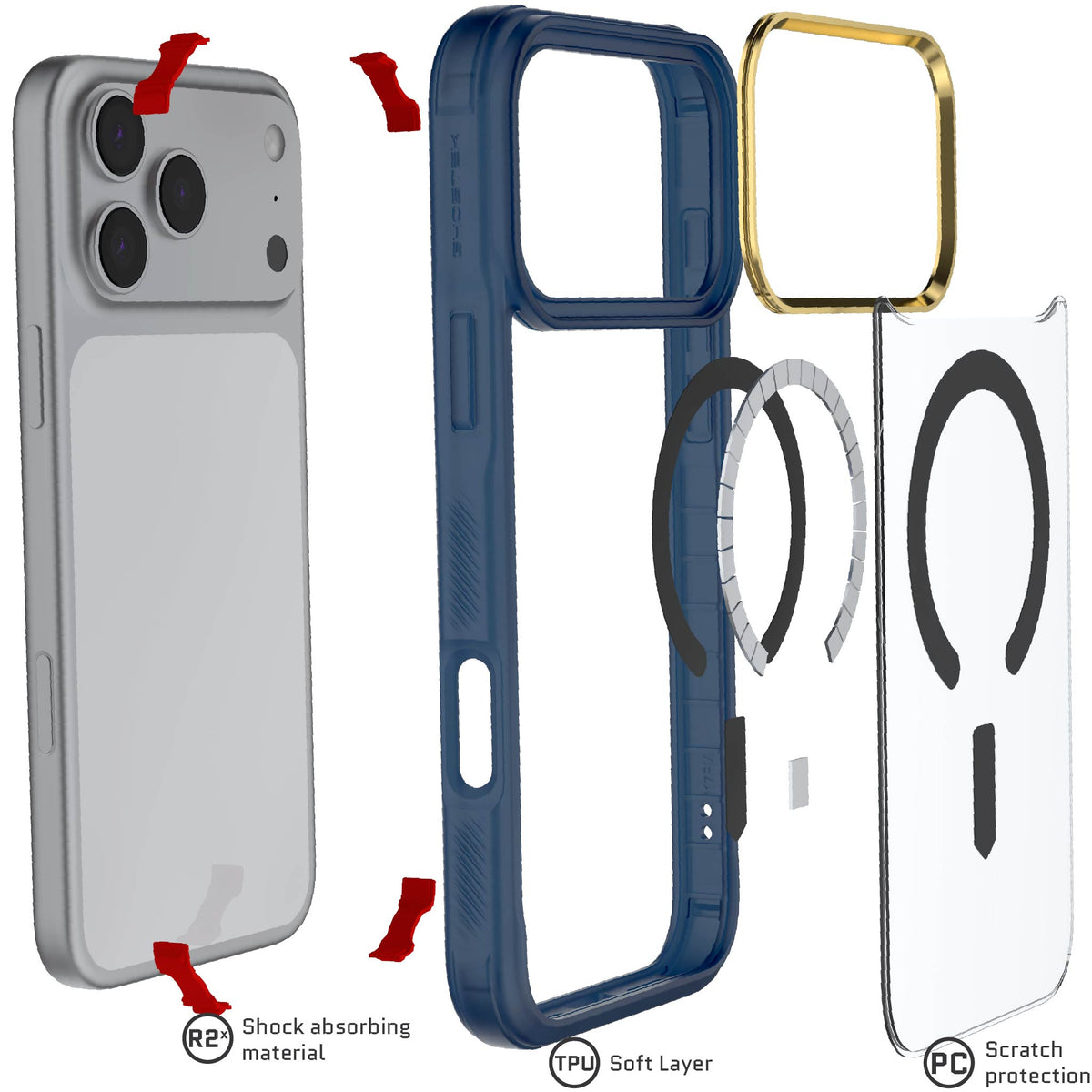 iPhone 17 Pro Max Case Blue Clear MagSafe Protective Phone Cover Shockproof