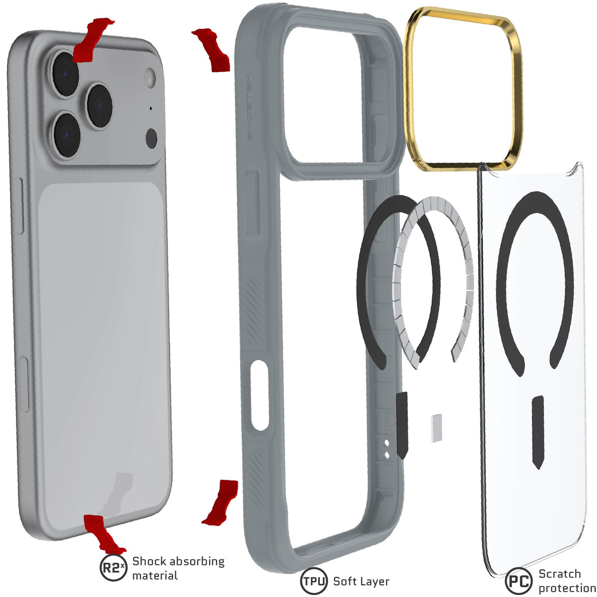 iPhone 18 Pro Max Case Gray Clear MagSafe Protective Phone Cover Shockproof Magnetic Mag Safe Slim Thin