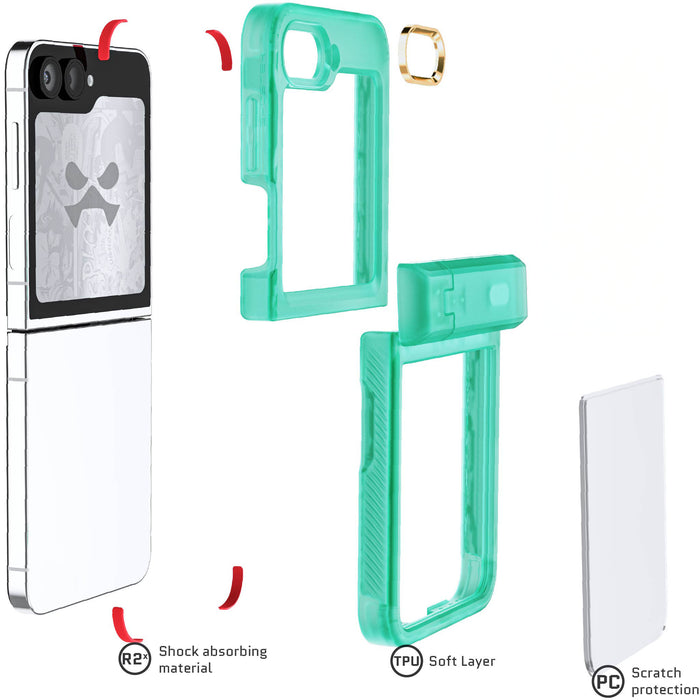 Clear Galaxy Flip 6 Teal Case with Kickstand and Hinge Cover