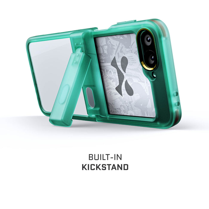 Clear Samsung Galaxy Z Flip 6 Teal Case with Kickstand