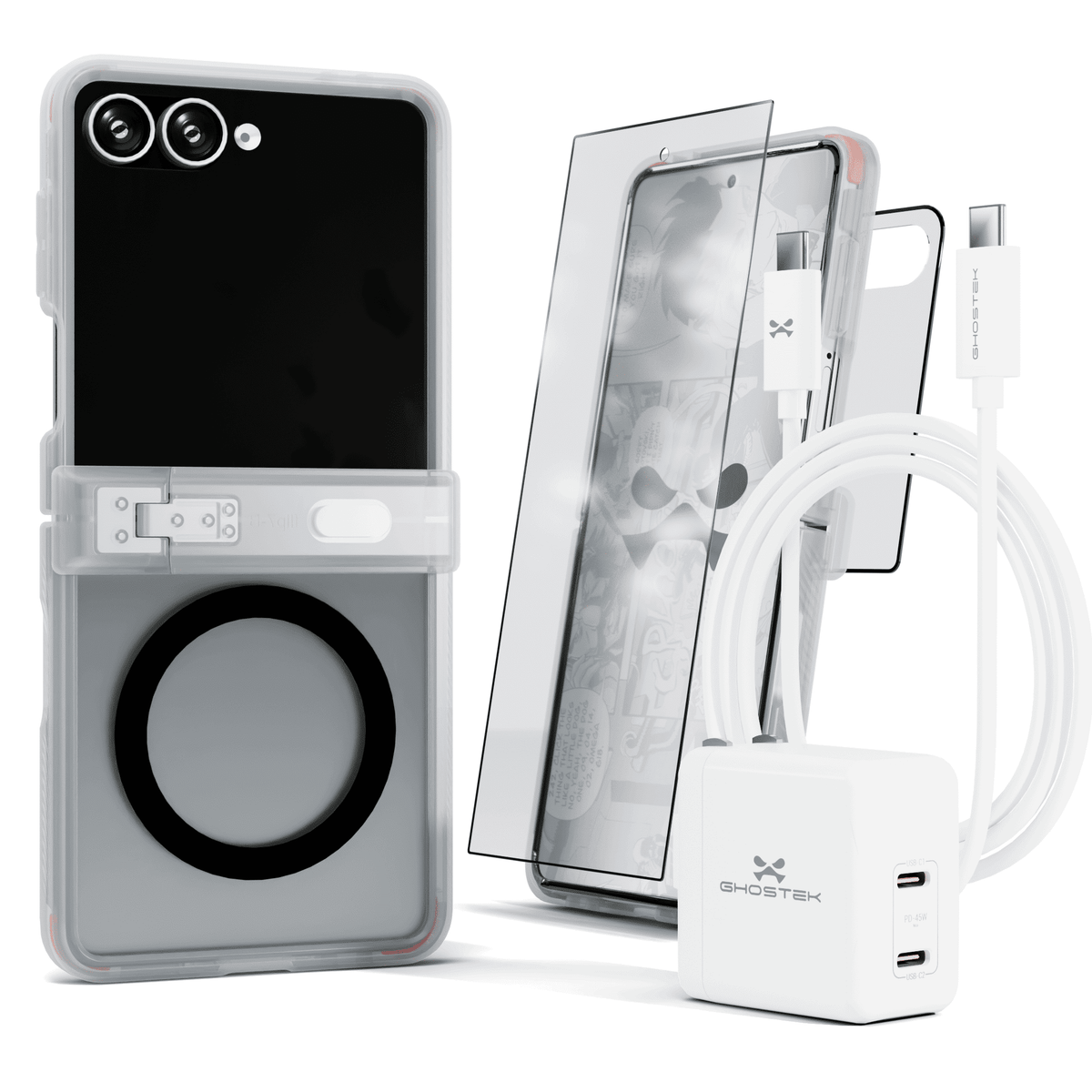 Galaxy Flip7 Case Clear Protective Phone Cover Magnetic MagSafe Kickstand Charger