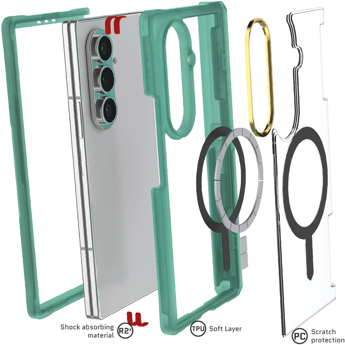 Samsung Galaxy Z Fold 7 Protective Phone Case Teal MagSafe Kickstand Magnetic