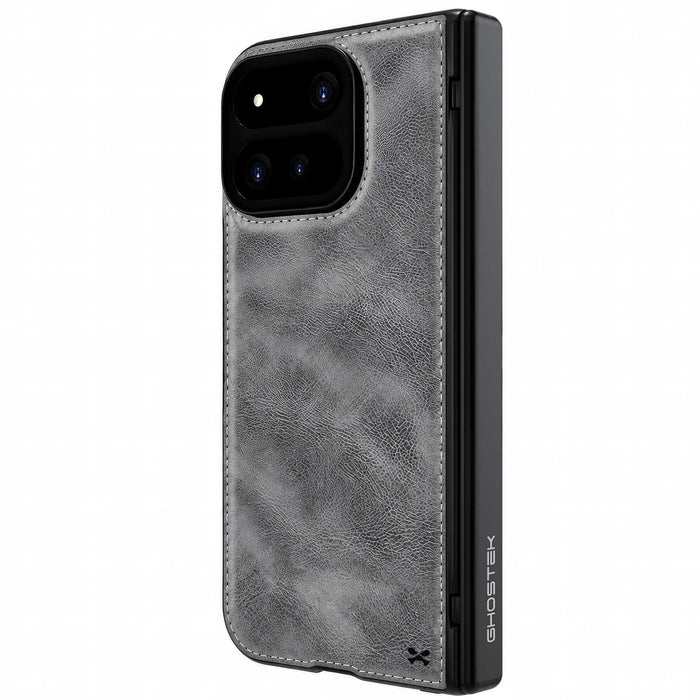 Pixel 11 Pro Fold Gray Leather Case MagSafe Magnetic Hinge Cover Screen Protector Premium