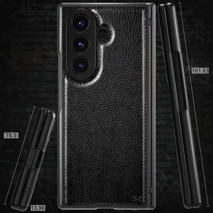 Leather Galaxy Z Fold 7 Case Black with MagSafe Magnetic