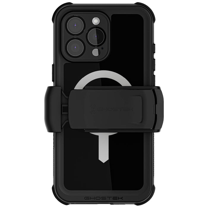 Waterproof Apple iPhone 16 Pro Max Protective MagSafe Phone Case with Holster Belt Clip Screen Camera Lens Protector Underwater Magnetic Black