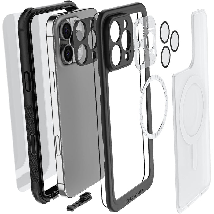 Waterproof iPhone 16 Pro Max Case with Holster Belt Clip Kickstand Screen Camera Lens Protector Magnetic