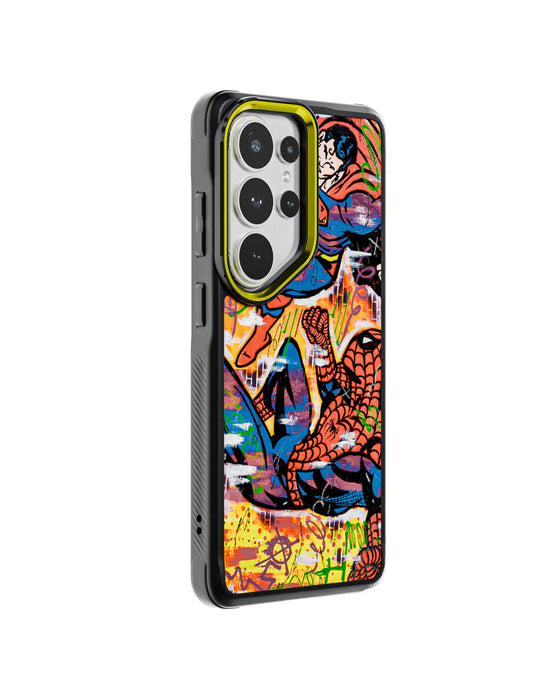 Galaxy S26 Ultra Spiderman vs Superman Spraypaint Artist Artwork Protective Phone Case